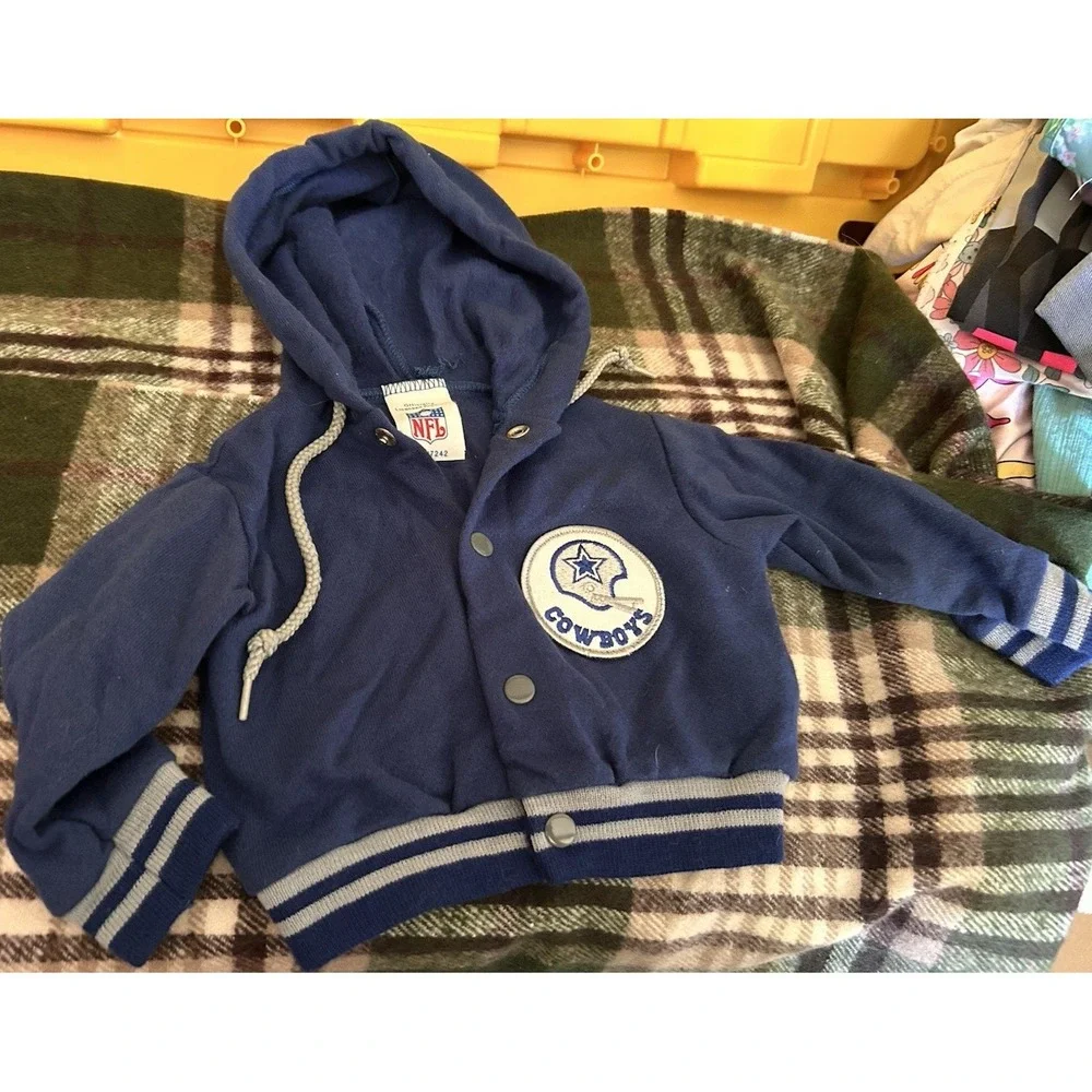 Vintage 1980'sNFL Dallas Cowboys Varsity Jacket Hooded Snap Blue 6 Months Baby